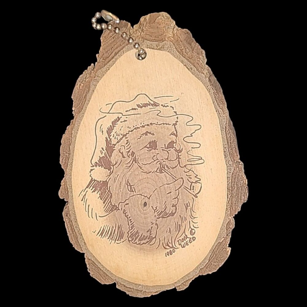 Rare Folk Artist Don Weed Signed Santa Smoking Wood Burned Christmas Decor 1980 - Picture 2 of 10